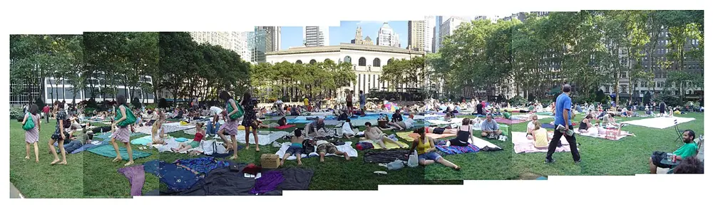 People relaxing on the Bryant Park lawn