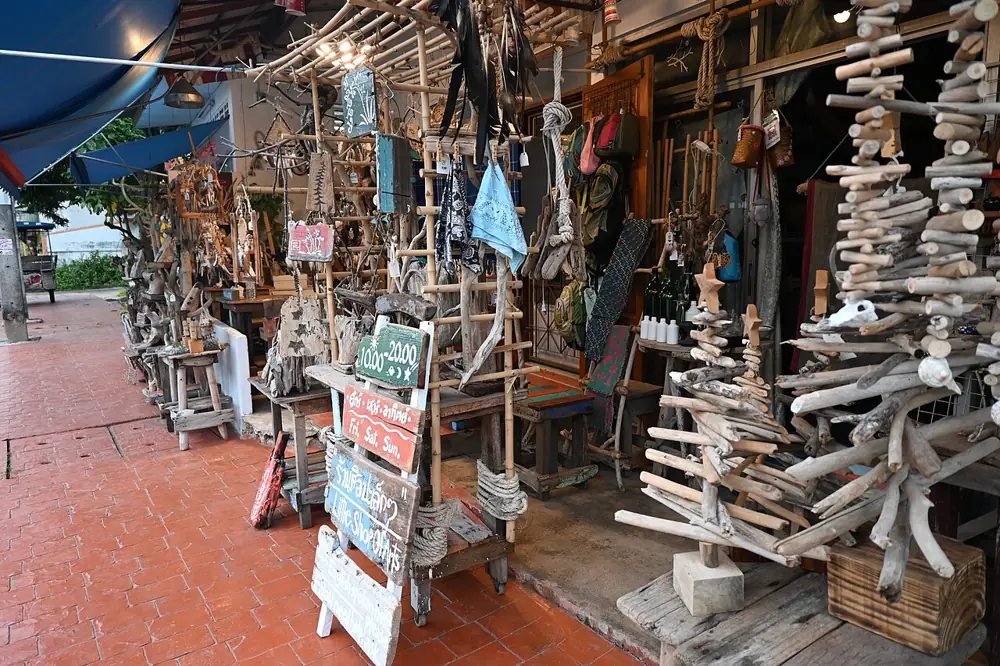 An outdoor shop full of handmade crafts