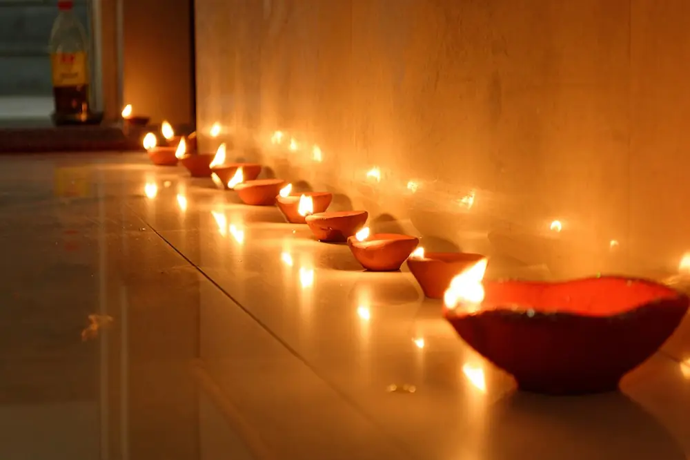 Lit diyas for Diwali