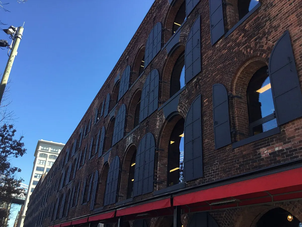 The brick Empire Stores building in DUMBO, Brooklyn, where FAD Market is held