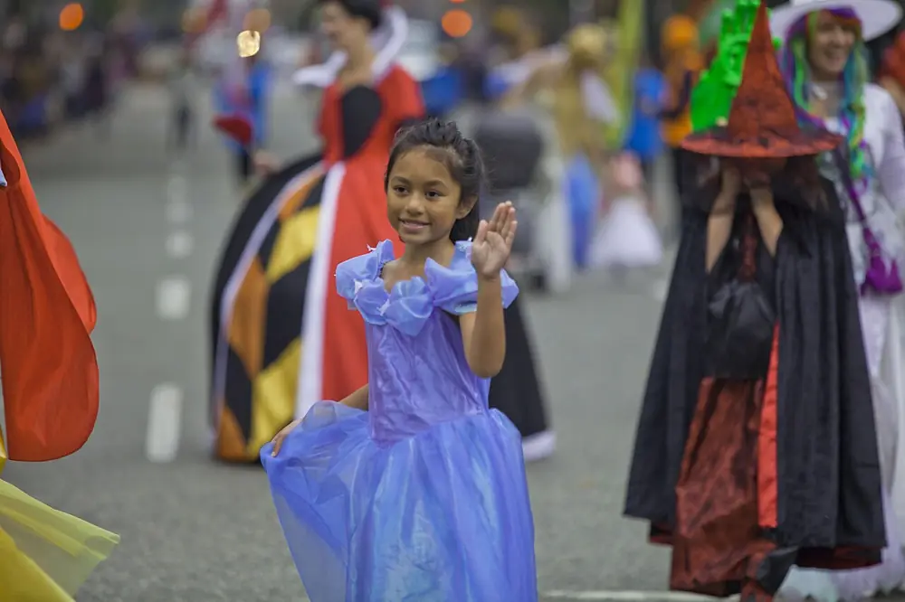 Children in Halloween costumes at a parade