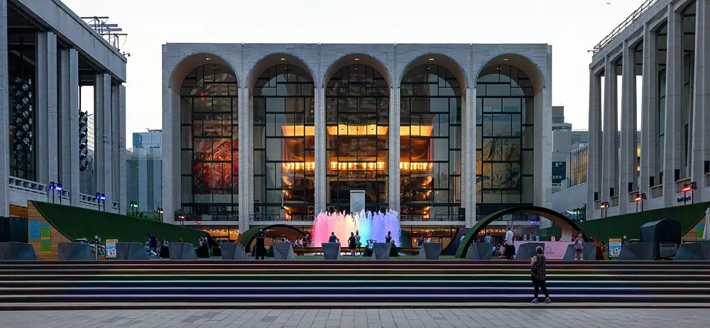 Lincoln Center plaza at dusk