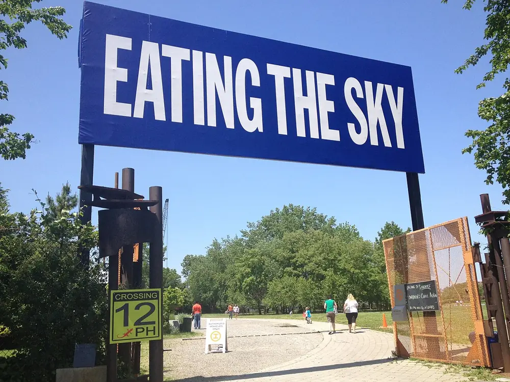 The entrance to Socrates Sculpture Park