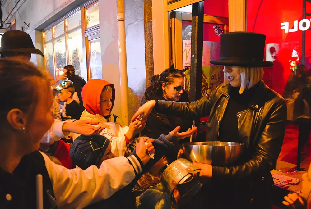 Kids in costumes trick-or-treating